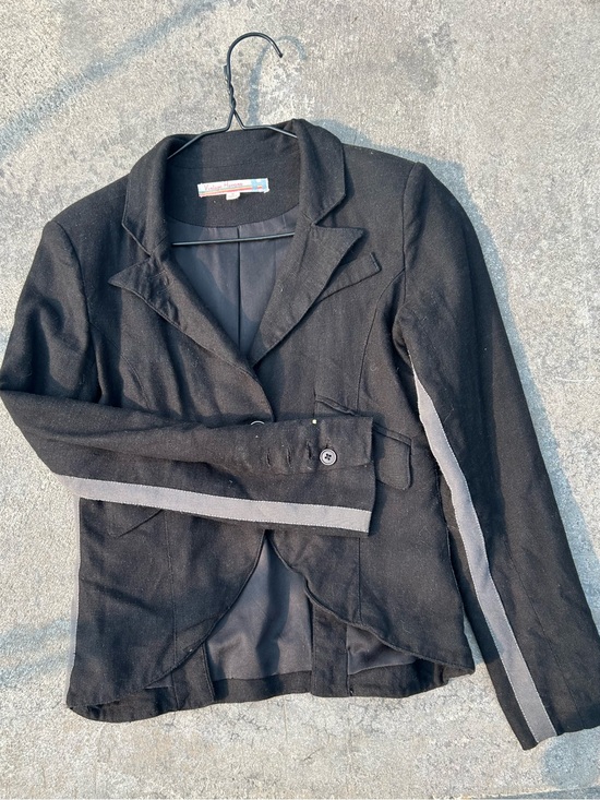 Vintage Havana Jackets & Blazers - Linen Vintage Havana Black Blazer with Gray Sleeve Stripe